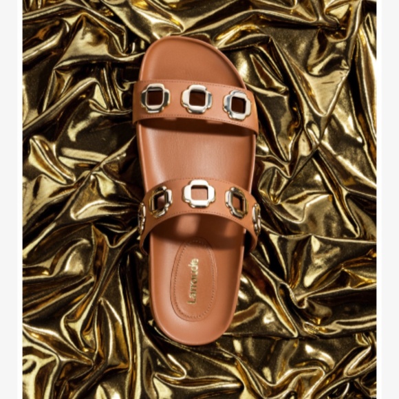 Larroudé Slide In Caramel Leather Size 9 NWOB Handmade in Brazil - Picture 3 of 11